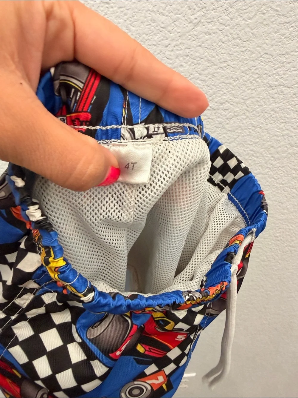 Blue Racing Print Boys Swim Shorts
